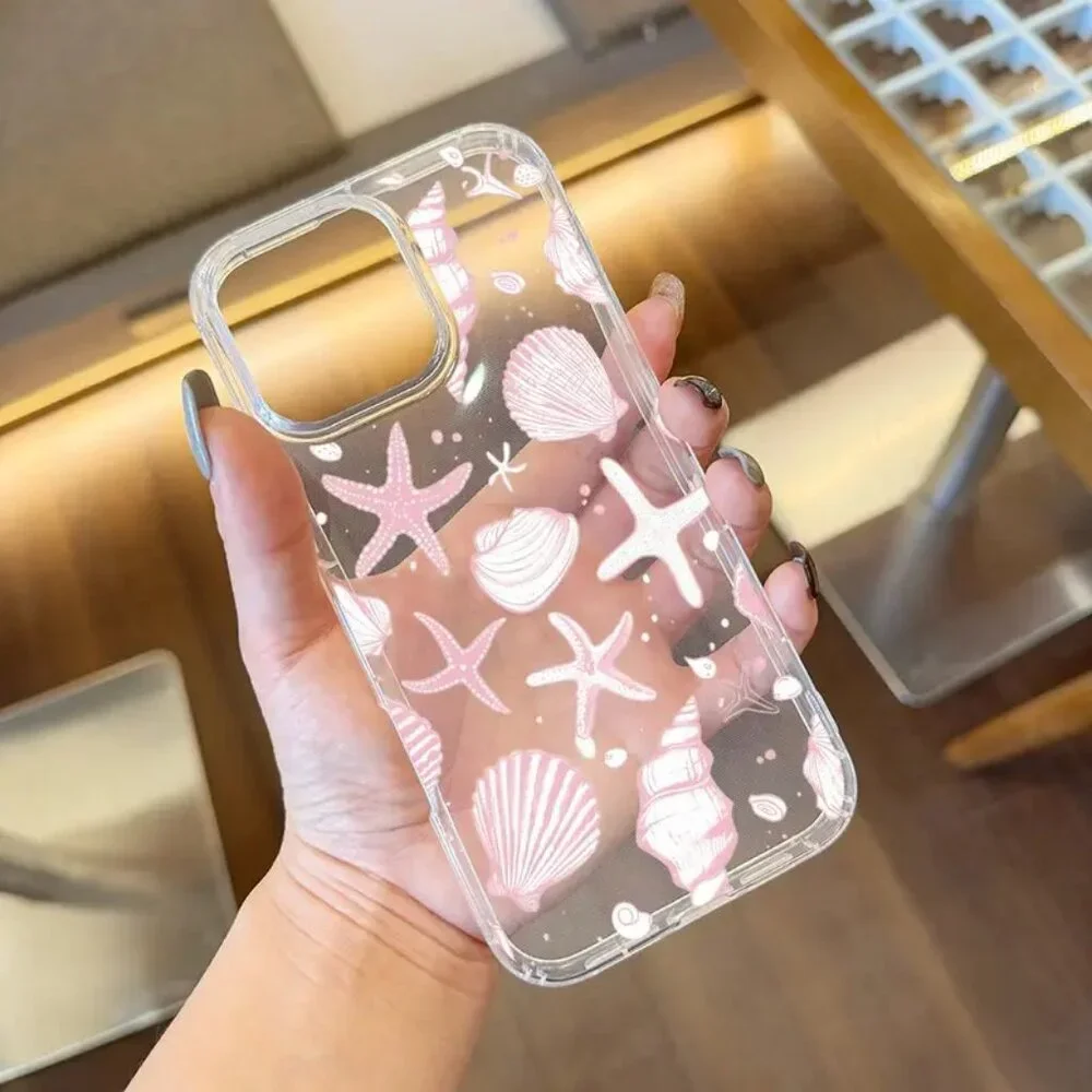 Apple iPhone 16 Pro Max Clear Pink Seashell & Starfish Protection phone case